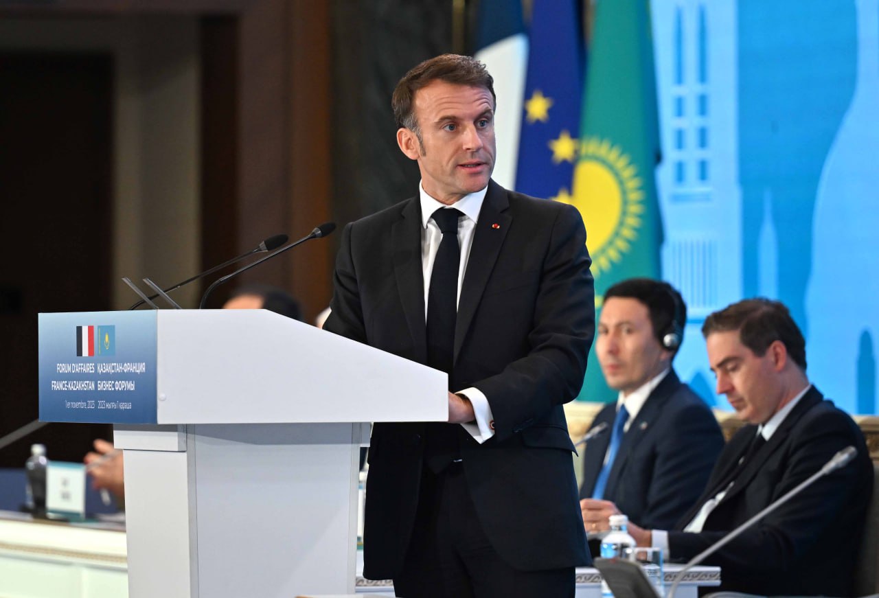 France’s President Macron addresses Kazakh leaders in Astana. Source: Astana Times