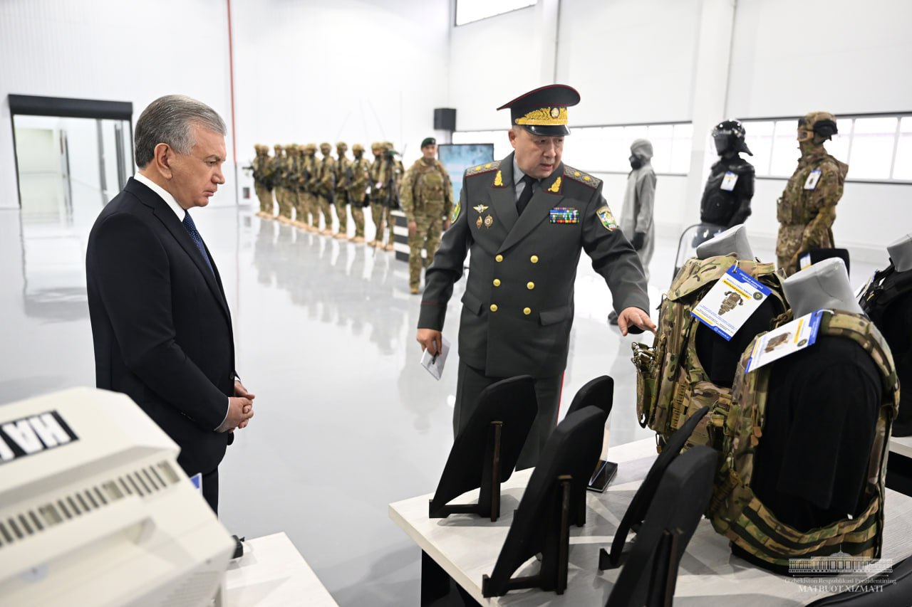 President Shavkat Mirziyoyev at the launch of a military production facility in Tashkent. Source: KUN.UZ
