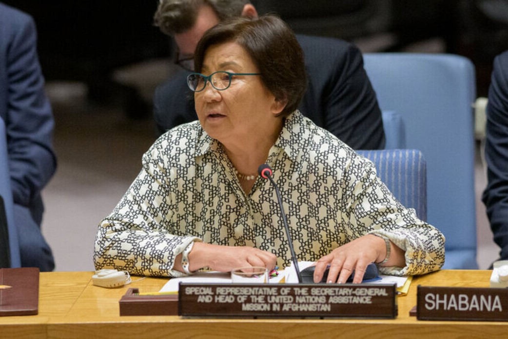 The UN Secretary-General’s Special Representative for Afghanistan, Roza Otunbayeva briefing the Security Council on the situation in Afghanistan. Source: United Nations