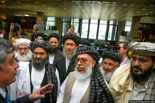 Taliban delegates at a previous meeting of the “Moscow Group” on Afghanistan. Image source: AP